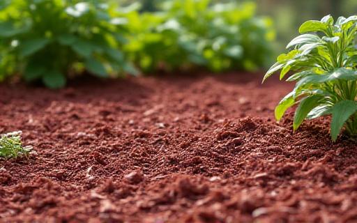 Fresh red mulch in a garden bed