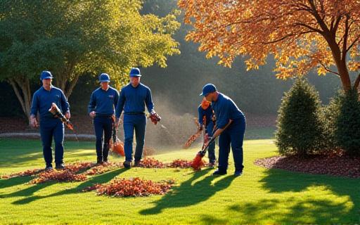 Team removing leaves and debris